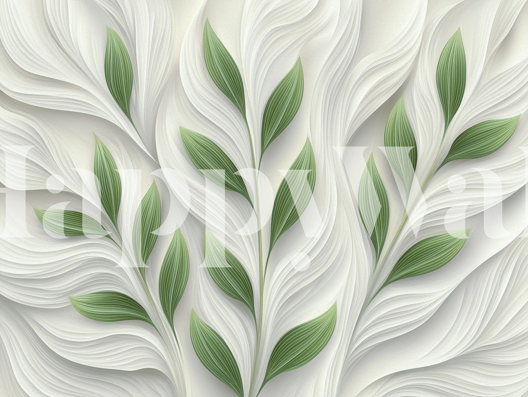 Botanical leaf relief wallpaper in a modern room