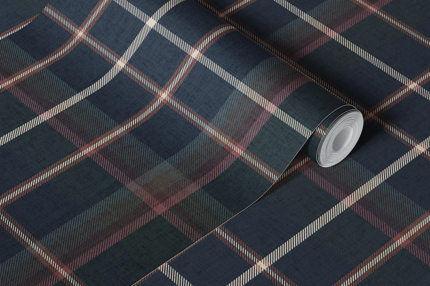 Meredith Masculine Plaid Navy Blue wallpaper roll