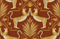 Art Deco Leopard Gold Red wallpaper