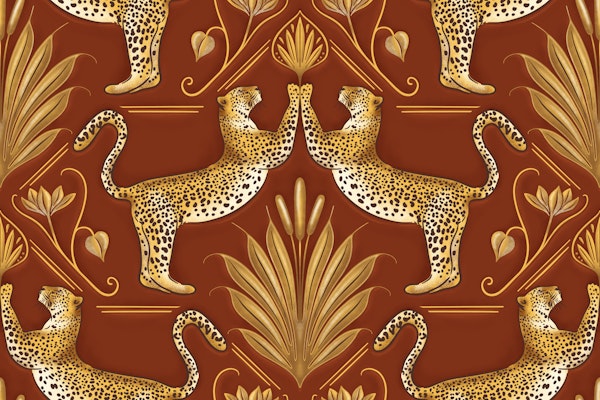 Art Deco Leopard Gold Red