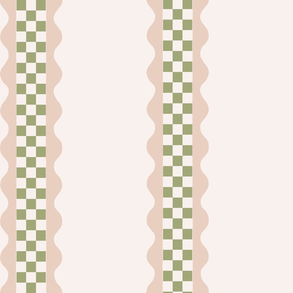 Blush & Sage Checkerboard Wavy Stripes