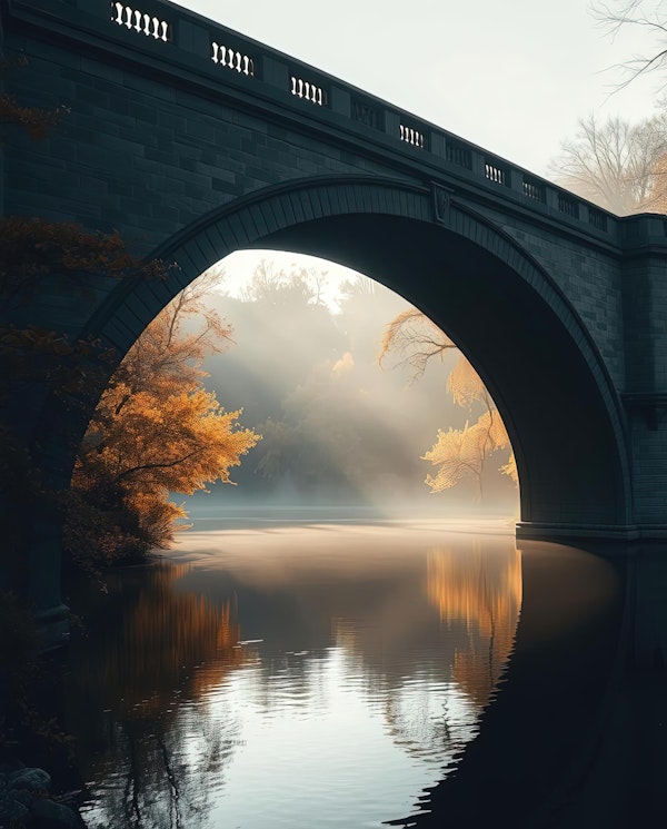 Misty Gothic Bridge Reflection