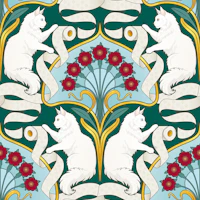 Maine Coon Cat T Paper Art Nouveau Emerald wallpaper