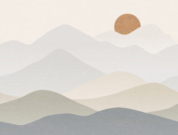 Hazy Mountain Landscape Sunset - Neutral Zen
