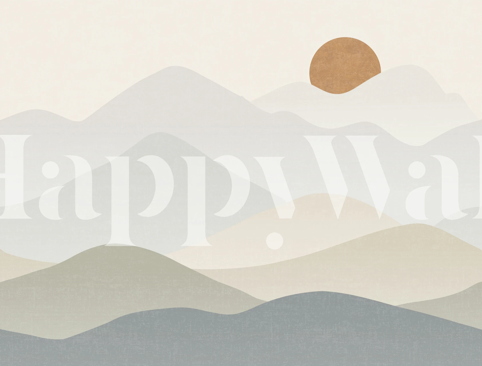 Neutral hazy mountain wallpaper in a serene room