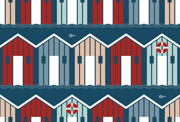 Blue Marina Beach Cabin Stripes