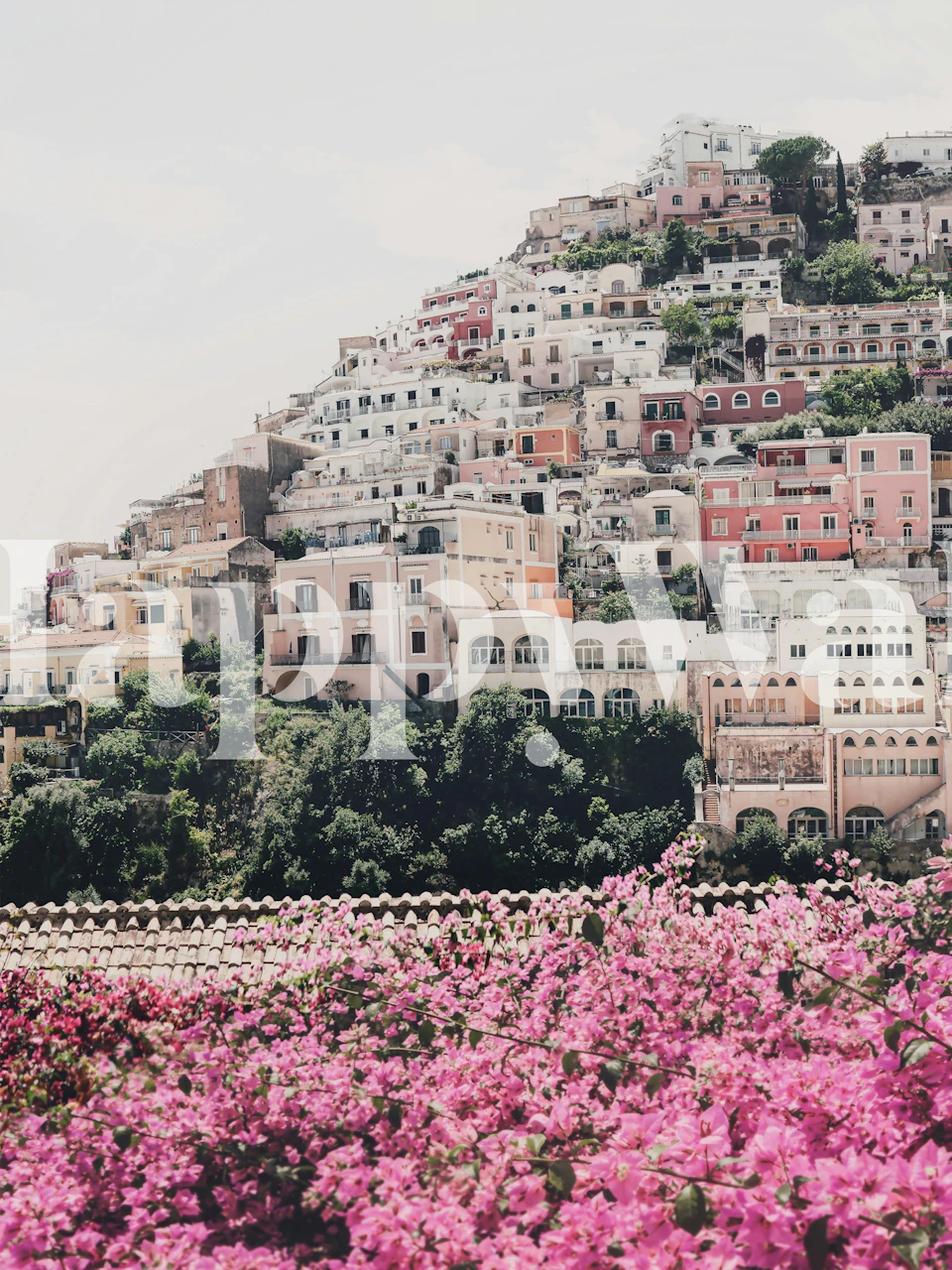 Amalfi Coast hillside wallpaper in a styled room