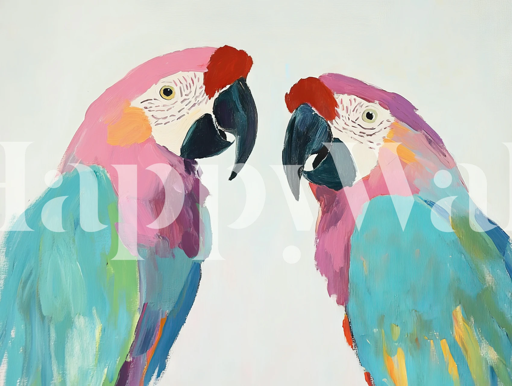 Colorful macaw wallpaper in a bright room