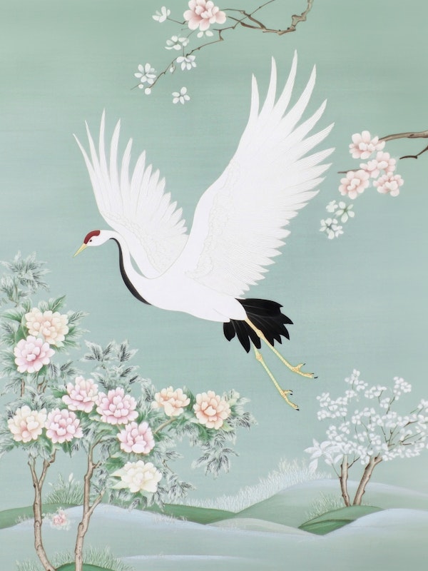 White Crane in Blossom Sky