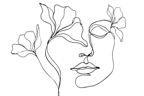 Simple Portrait Line Face And Flowers