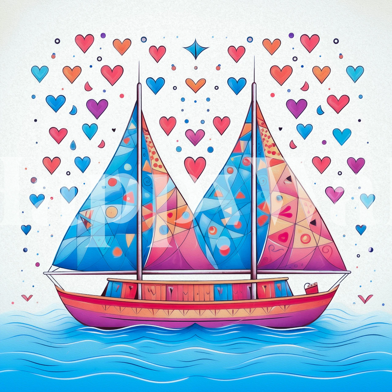 Colorful sailboat wallpaper in a styled room