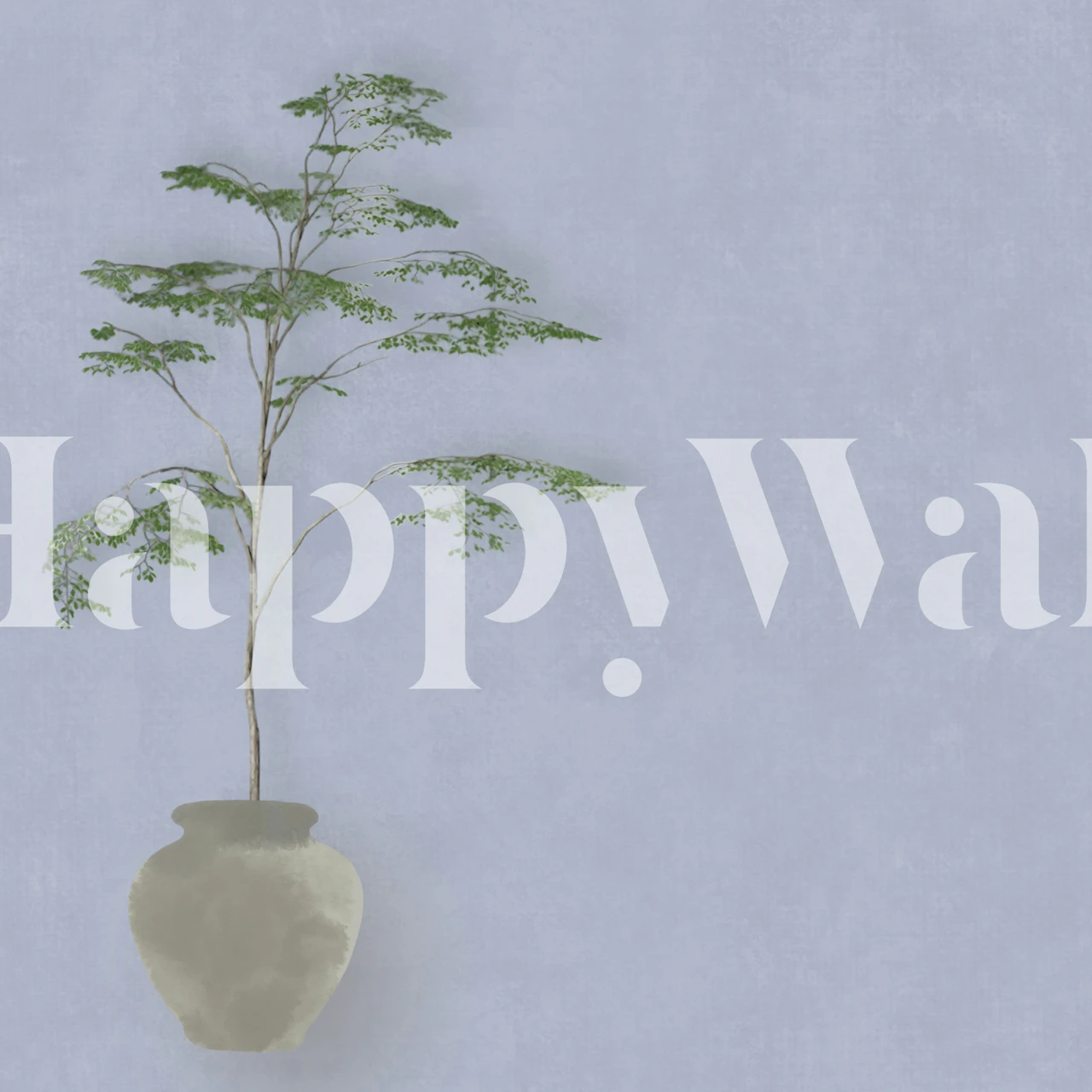 Japandi tree in pot wallpaper in blue room