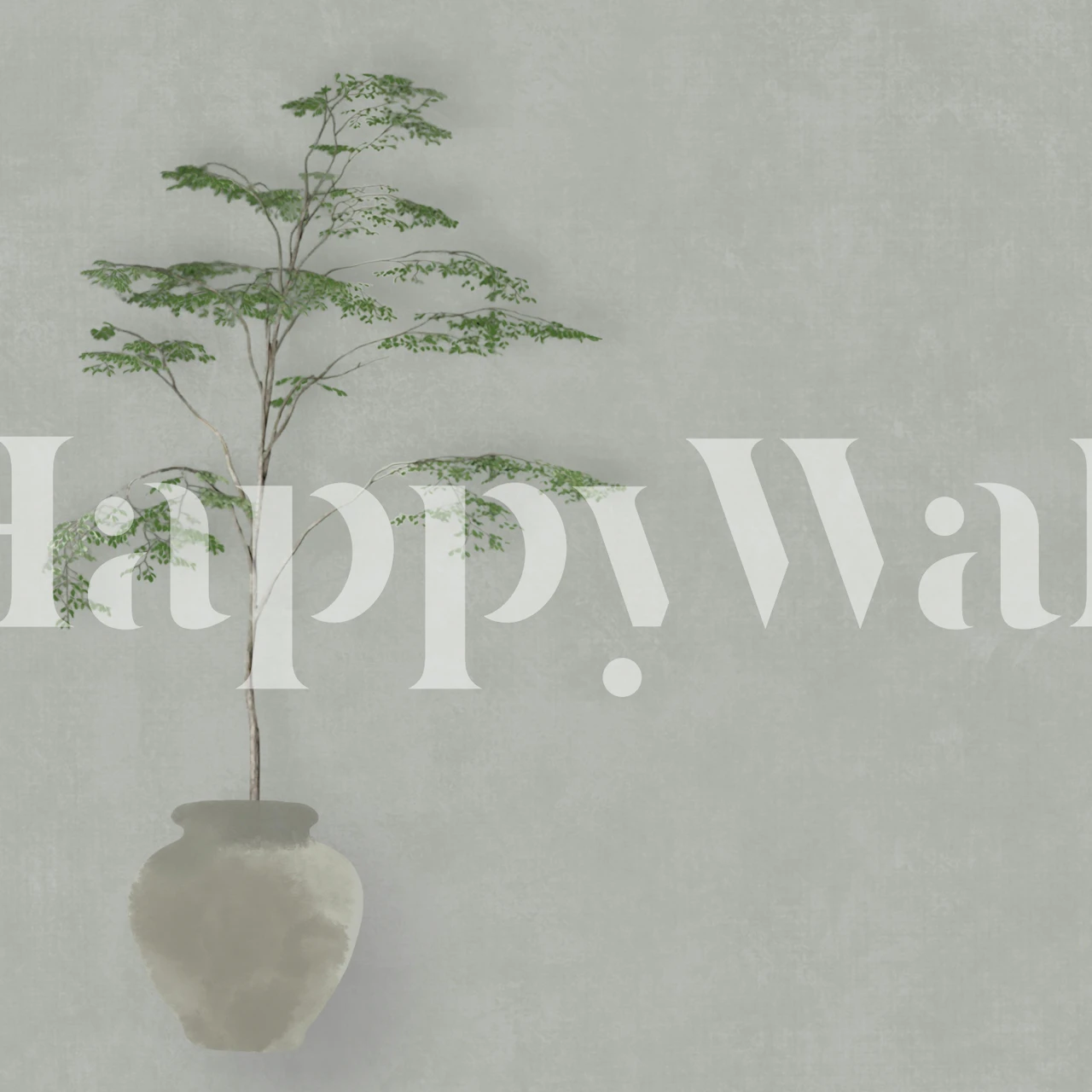 Japandi tree wallpaper in greige room setting
