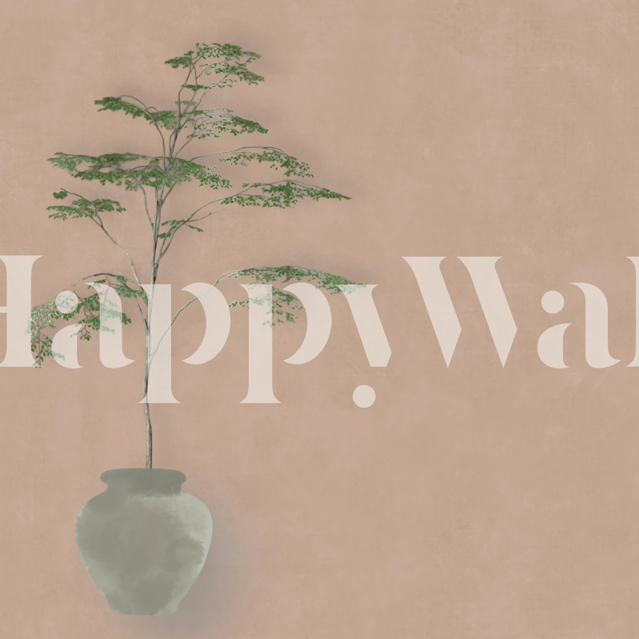 Japandi tree in pot wallpaper in terracotta room