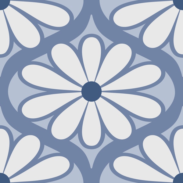 Scandi Retro Flower Moody Blue