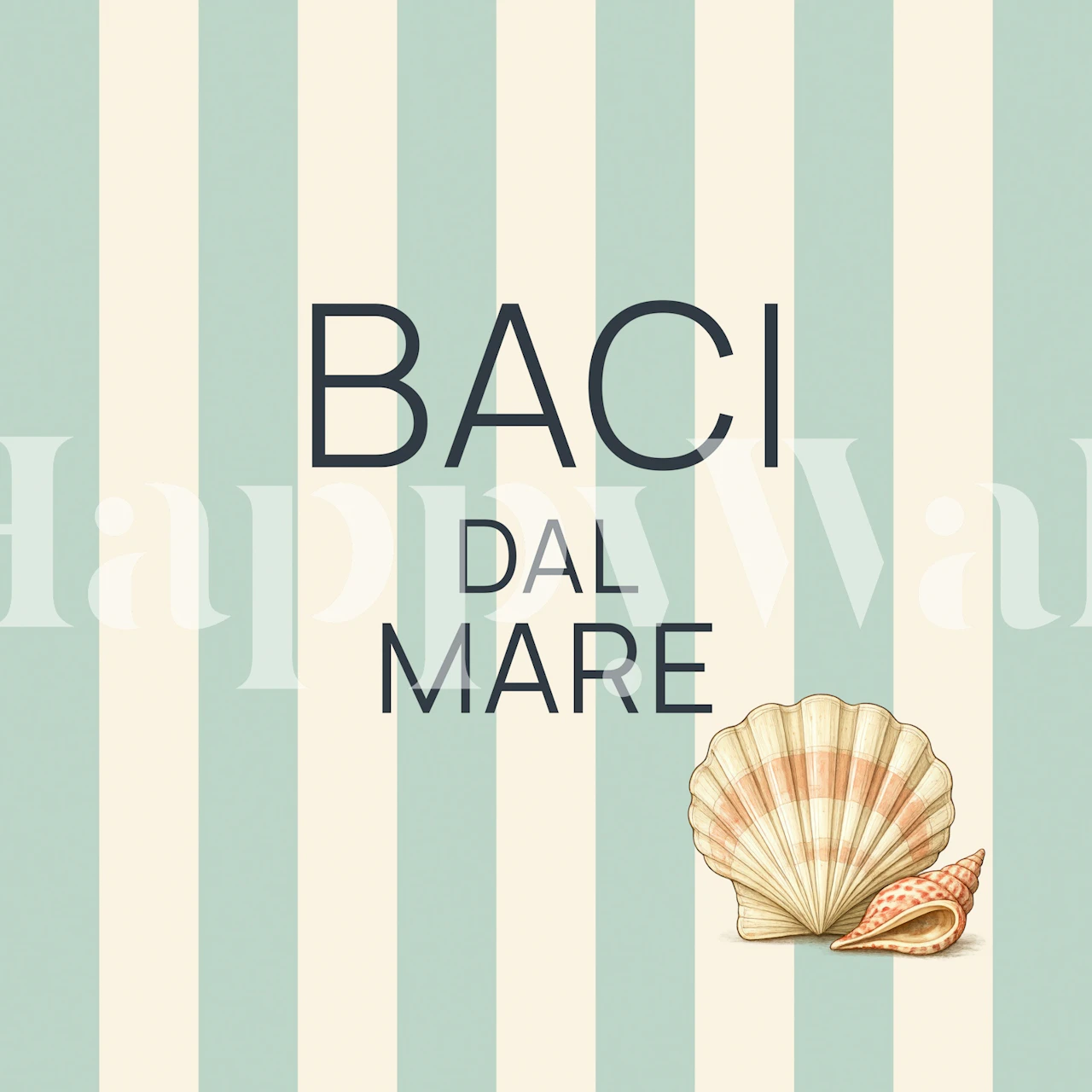 Coastal typography wallpaper in a striped room