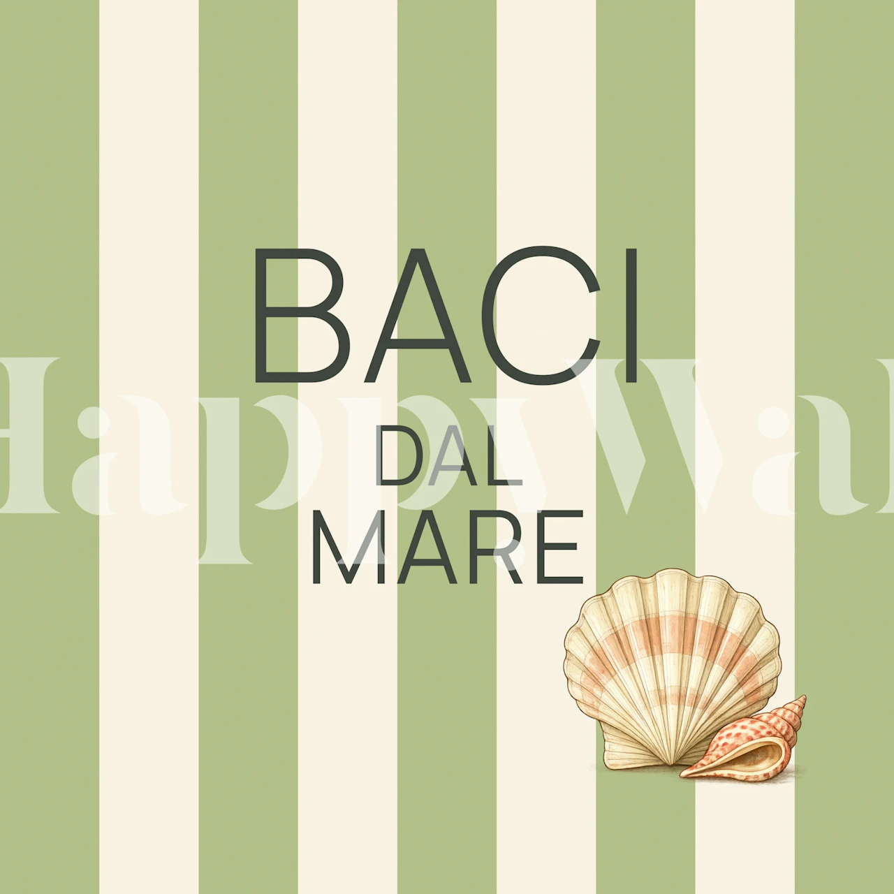 Sage striped beach quote wallpaper in room