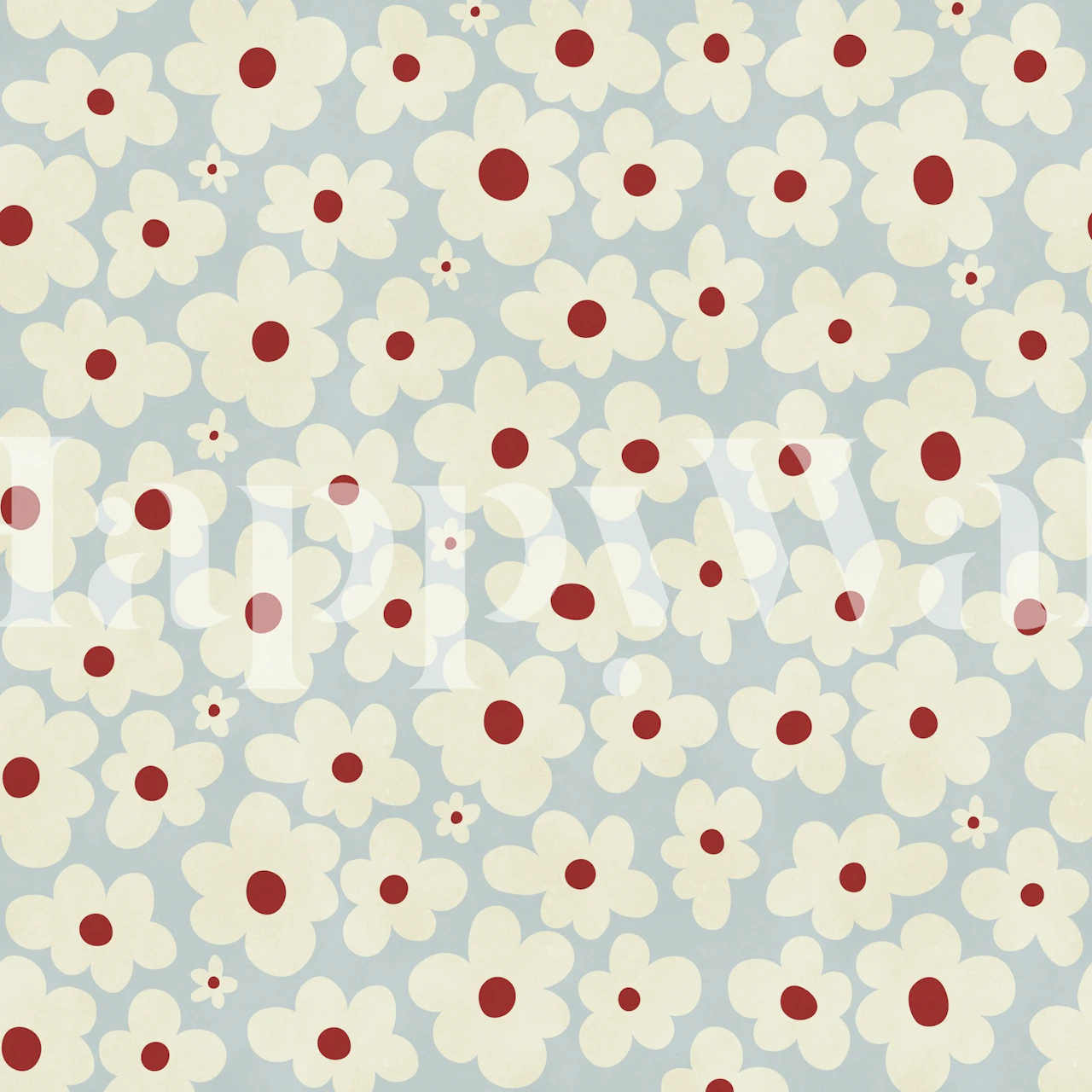 Retro daisy wallpaper in a sky blue room