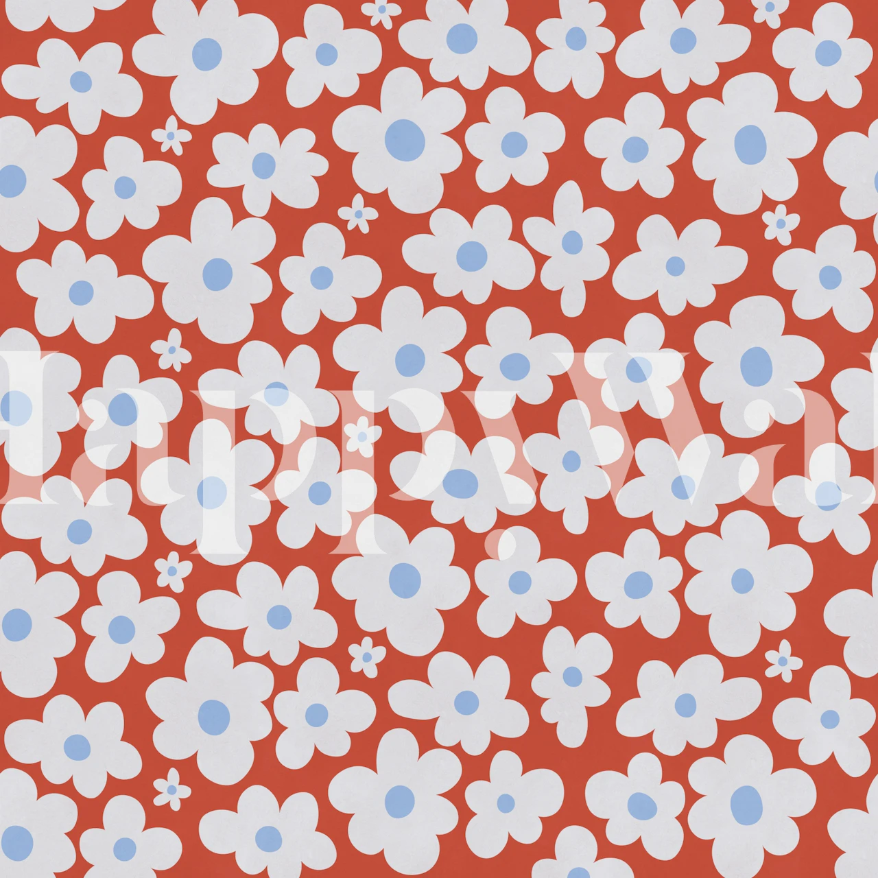 Retro daisy wallpaper in a room with red floral pattern