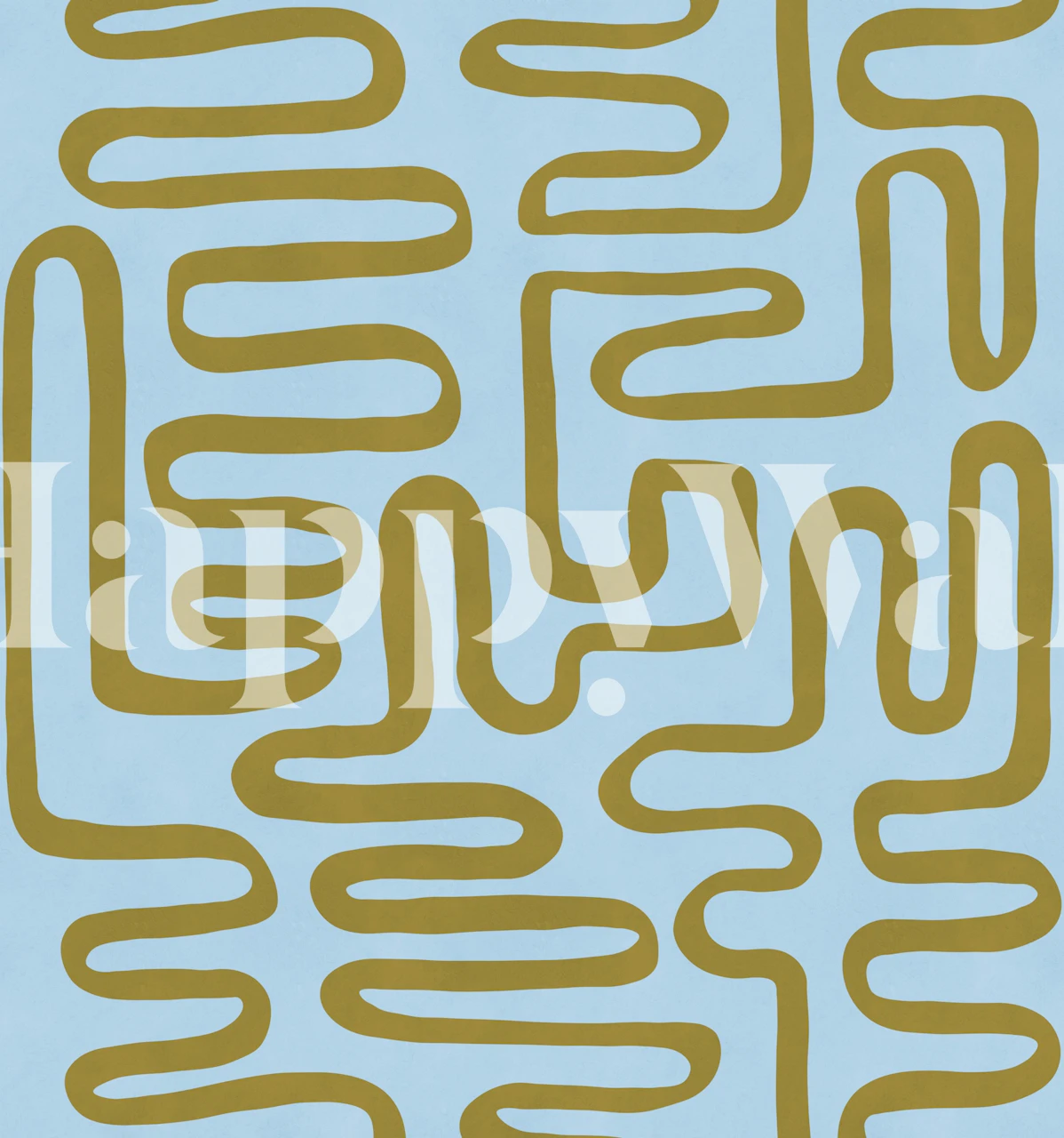 Sky blue maze lines wallpaper in a styled room