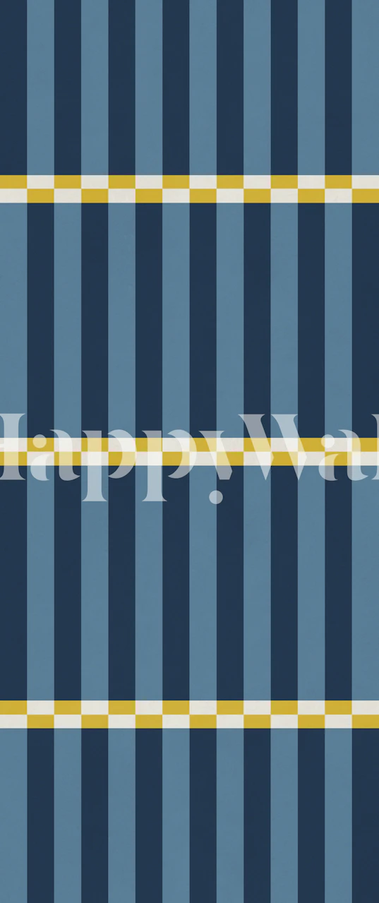 Navy blue striped wallpaper in a modern room