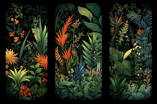 Midnight Tropical Garden Through Window Frame