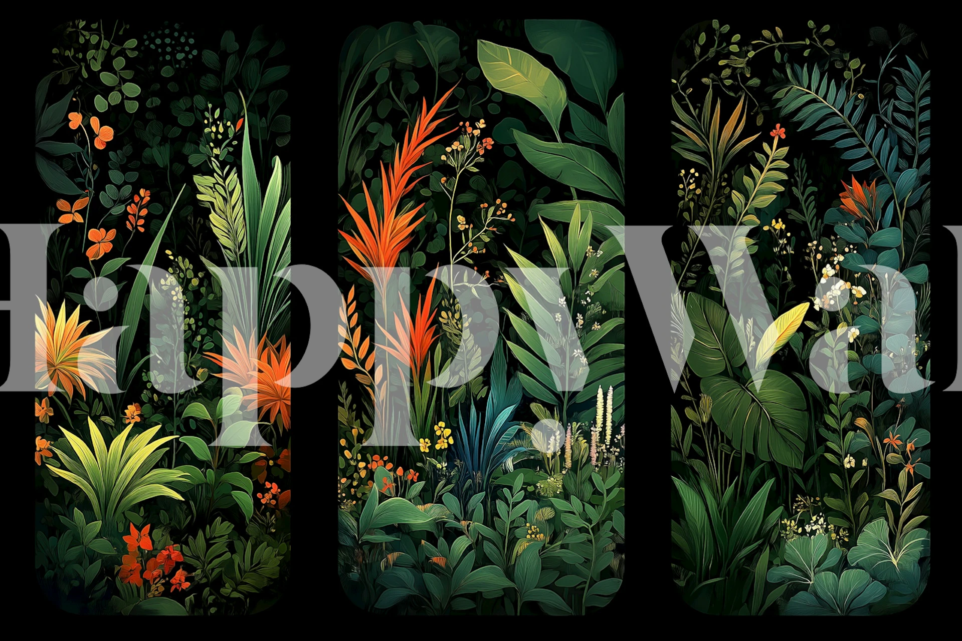 Midnight tropical garden wallpaper in a room