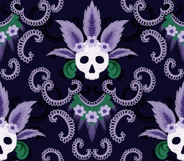 Gothic Dark Purple Skull Damask