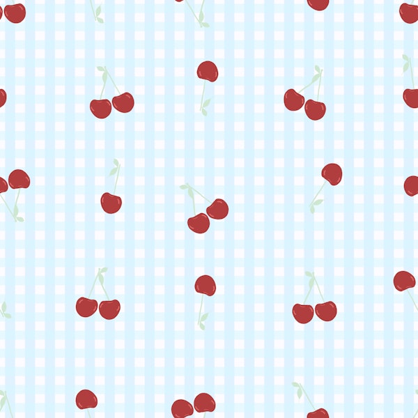 Cherry Gingham Sky Blue