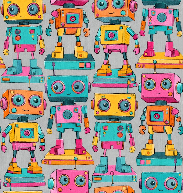 Cute Retro Toy Robot Display on Grey Small