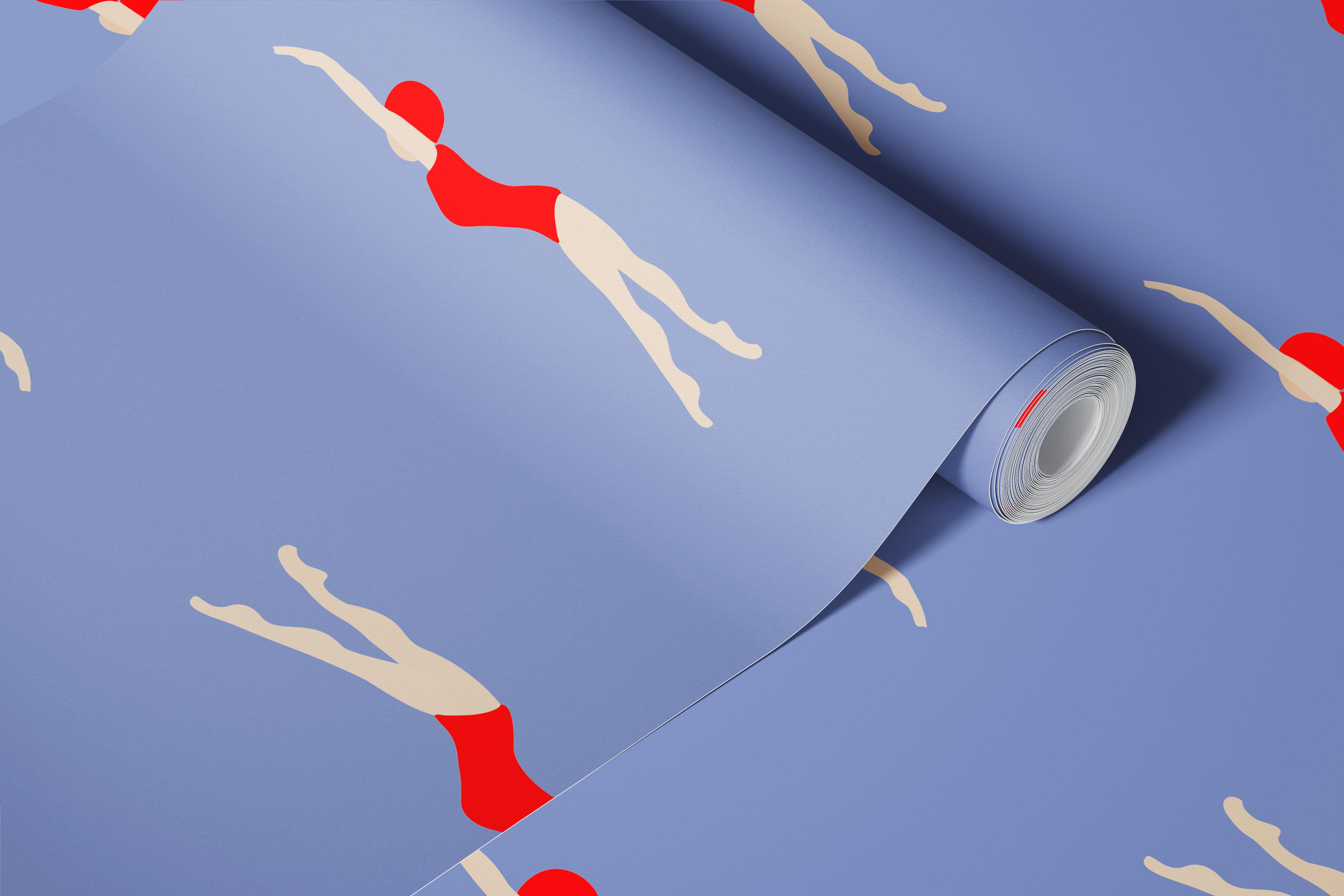 Minimal swimmers wallpaper in blue room