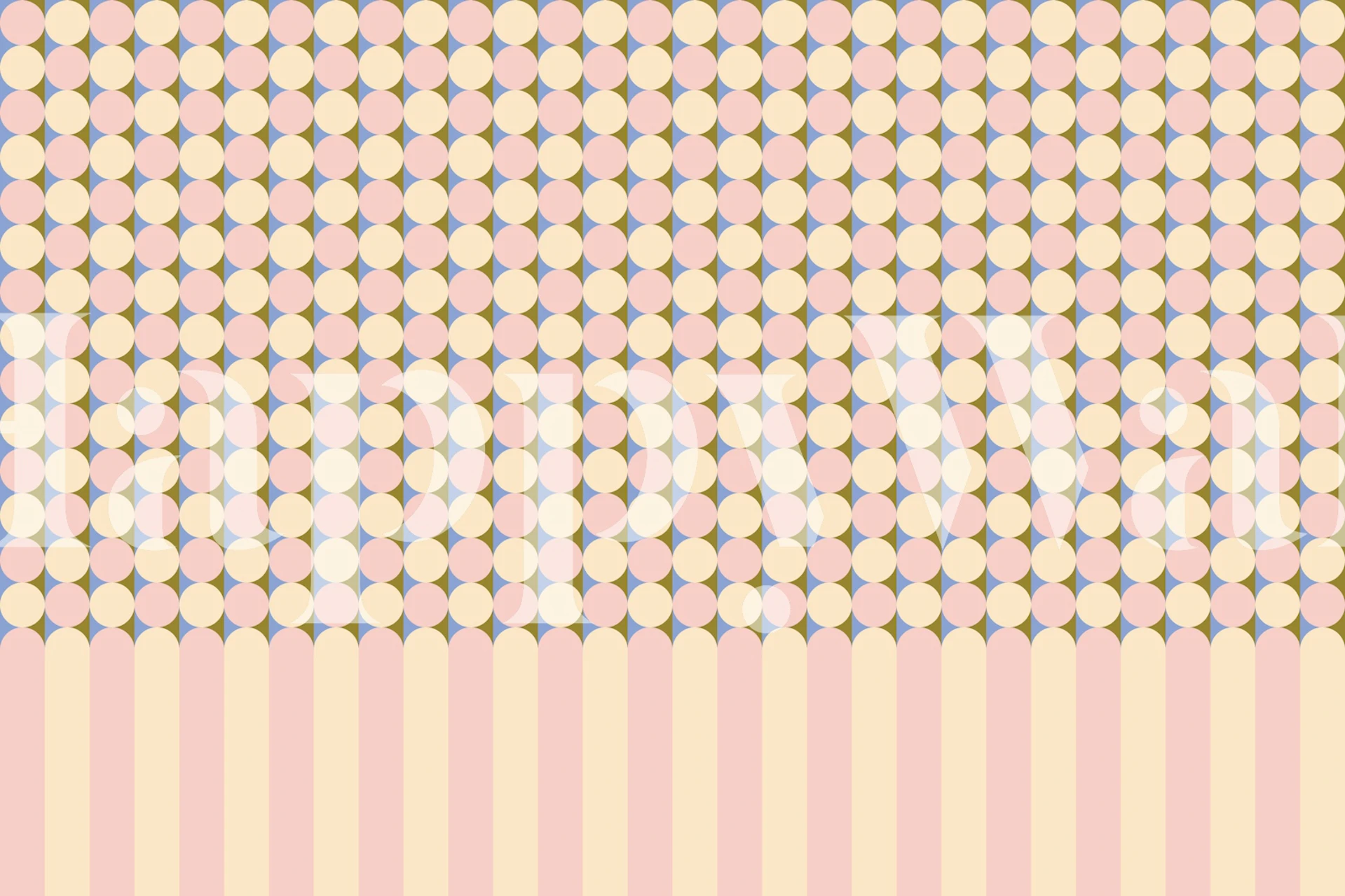 Pink and yellow geometric wallpaper in a room