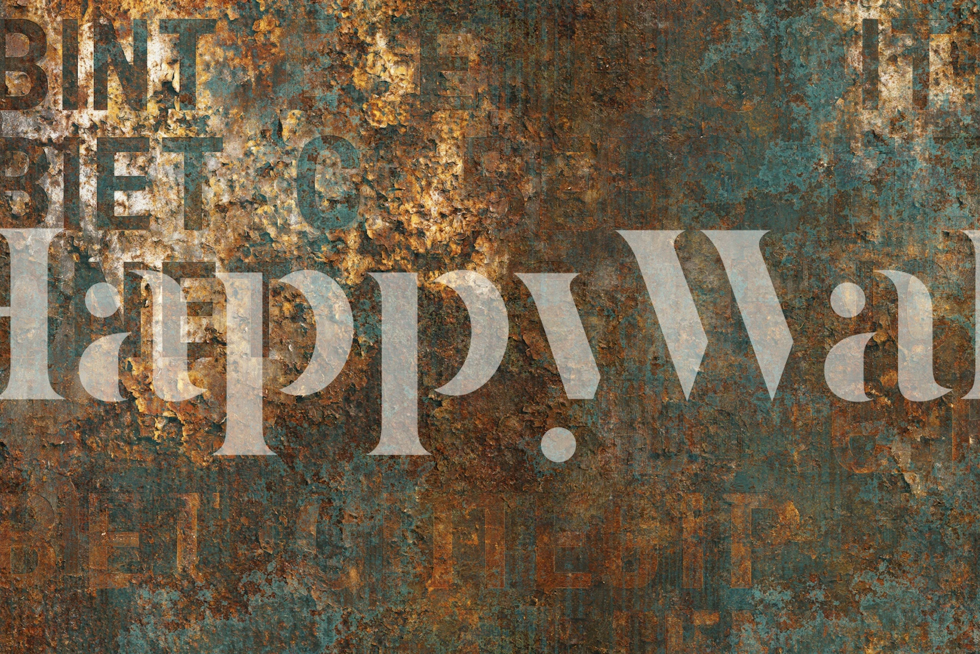 Rust weathered metal wallpaper in a modern room