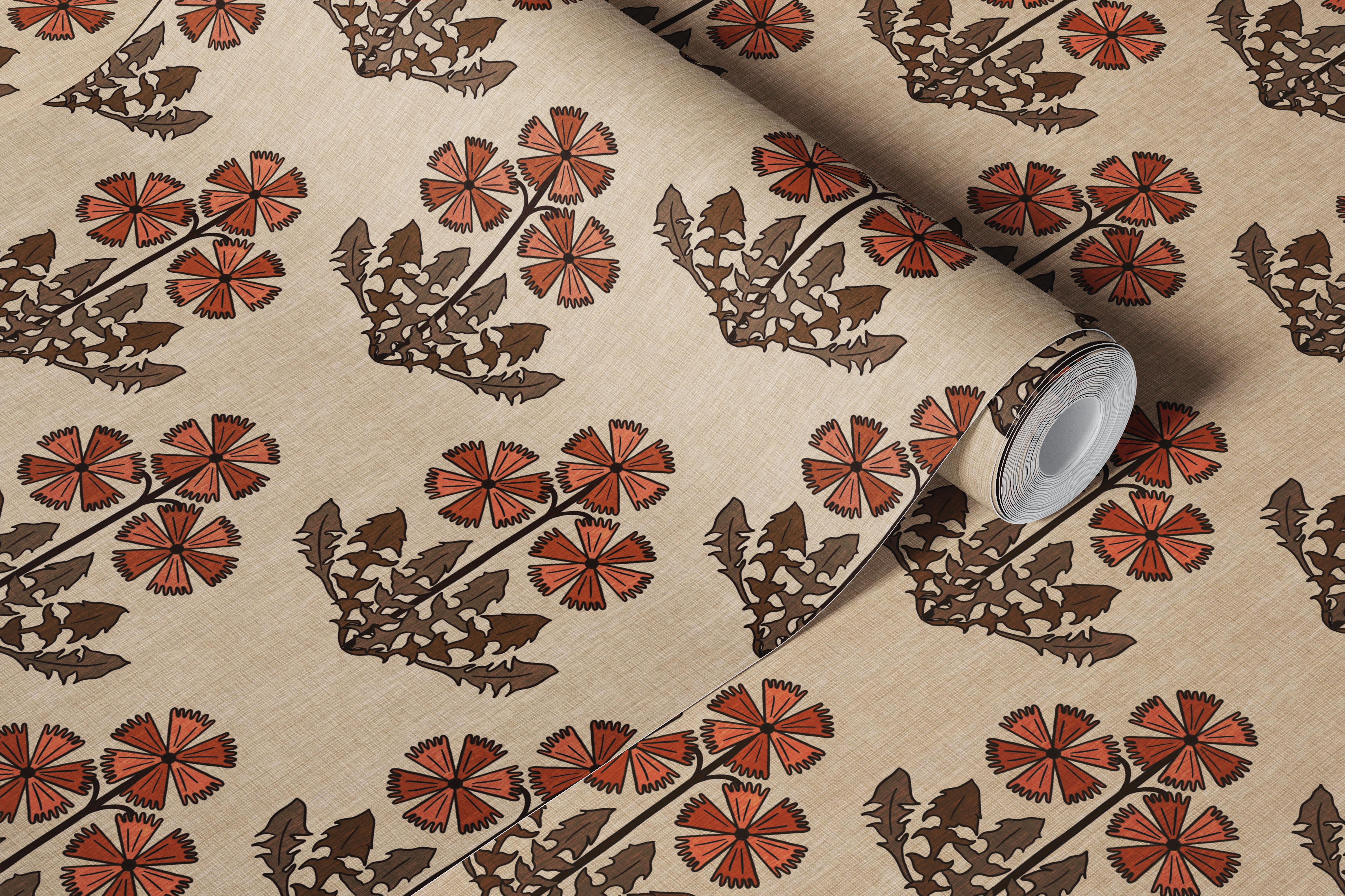 Dandelion floral wallpaper in a beige room