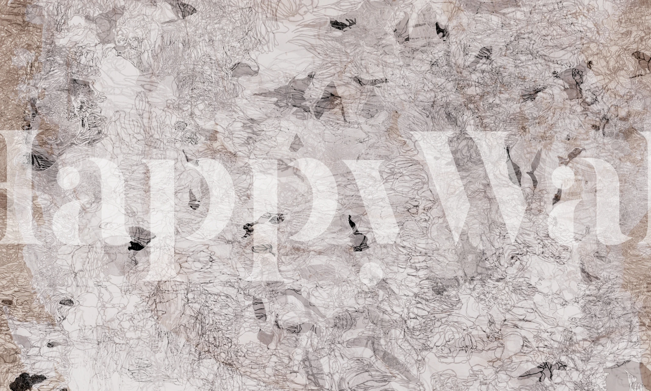 Foggy graphite abstract doodle wallpaper in a room