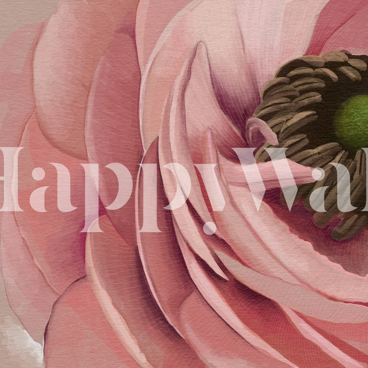 Blush poppy flower wallpaper in a pink room