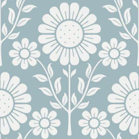 Retro Scandi Daisy Garden - Scandi Blue tapeet
