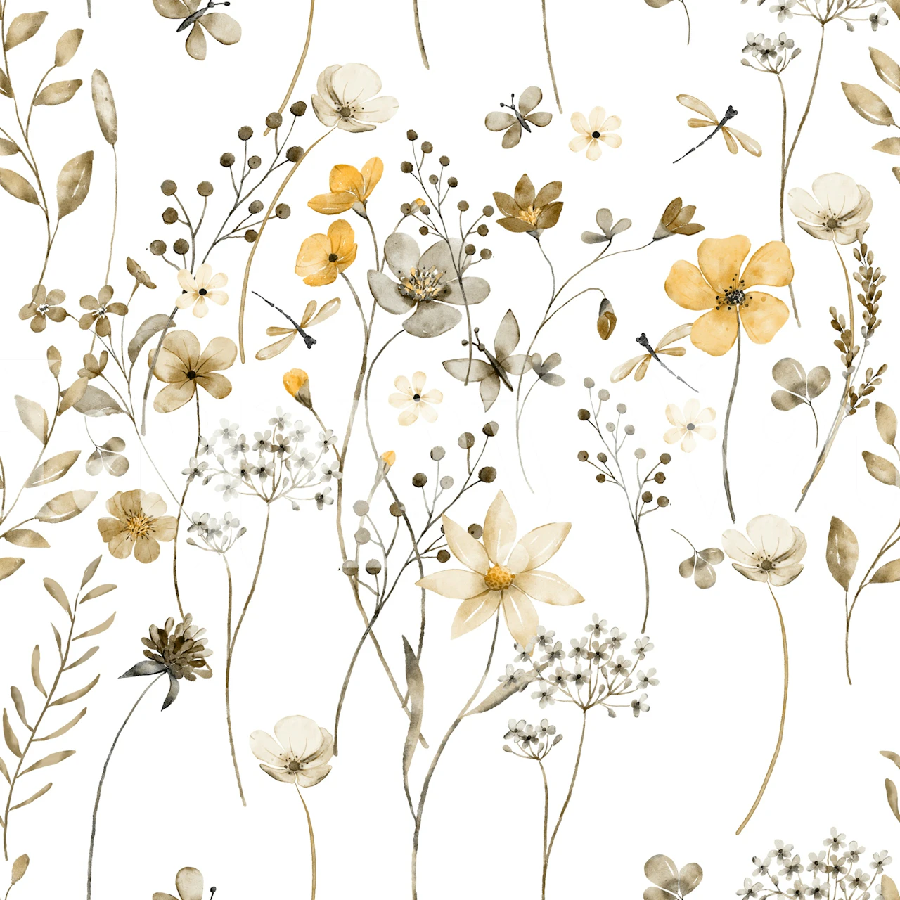 White cream floral wallpaper in a bright room