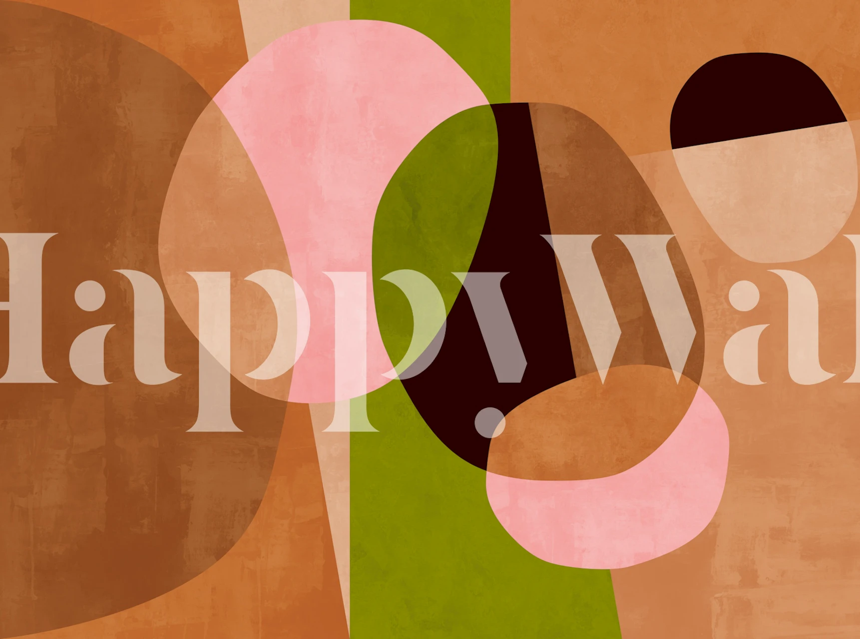 Mid century geometric wallpaper in a warm room