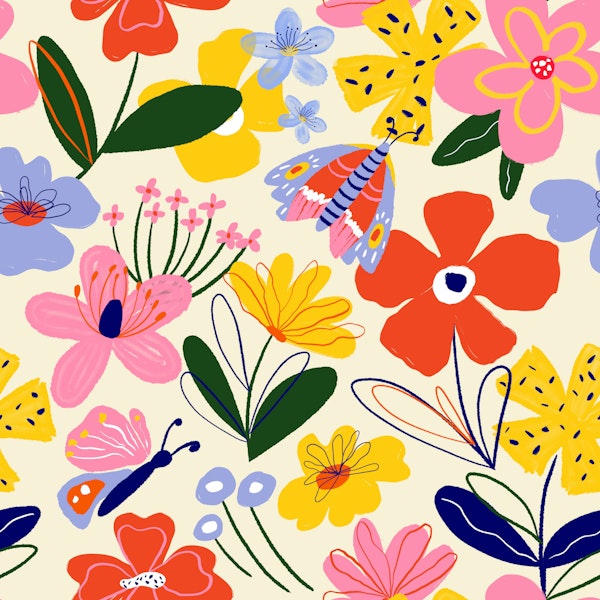 Retro Folk Flower Garden