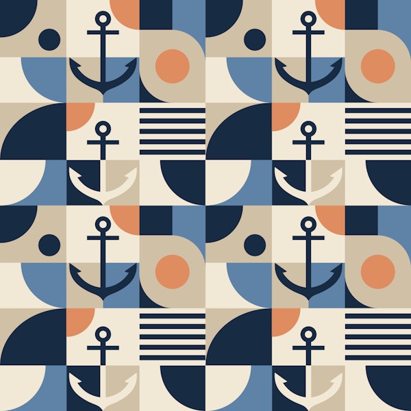 Mid Century Nautical Sailor Anchor Grid 1
