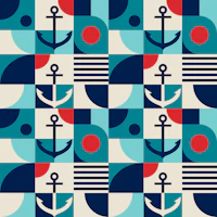 Mid Century Nautical Sailor Anchor Grid 3 tapet