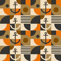 Mid Century Nautical Sailor Anchor Grid 5 tapet
