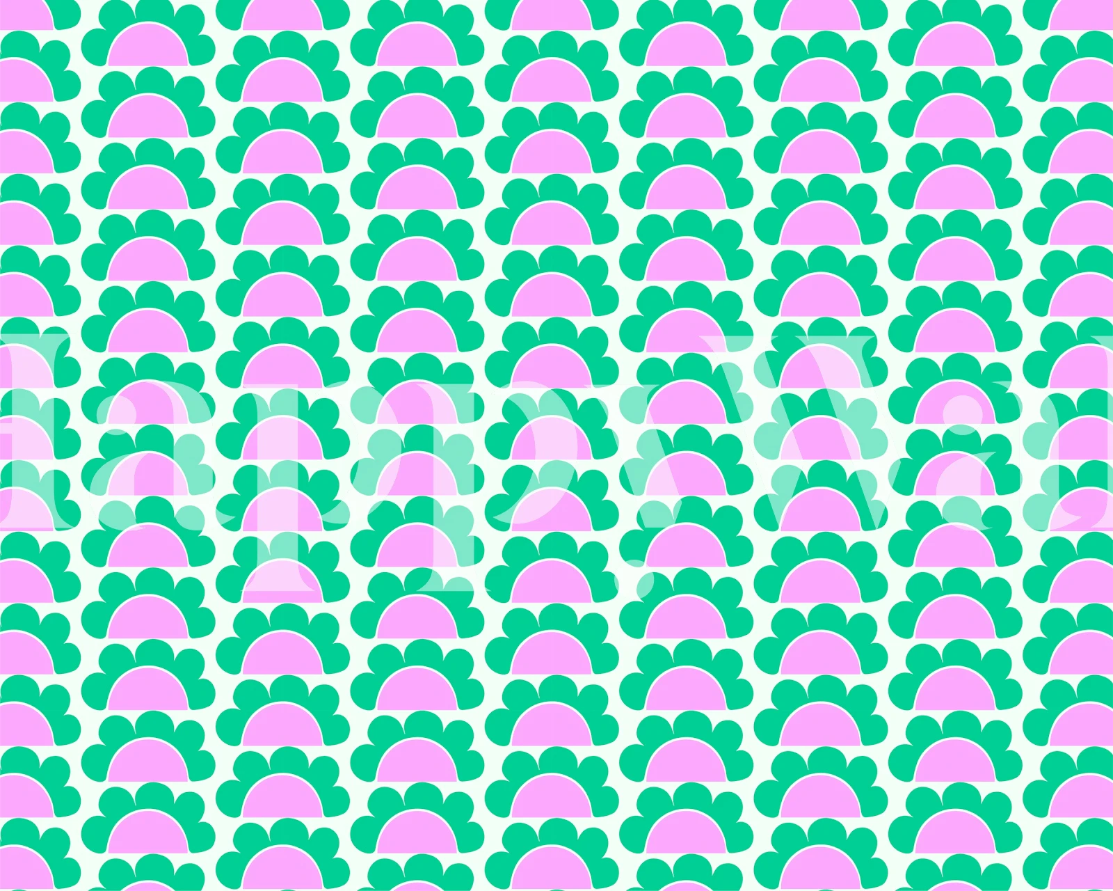 Retro scallop waves wallpaper in a room