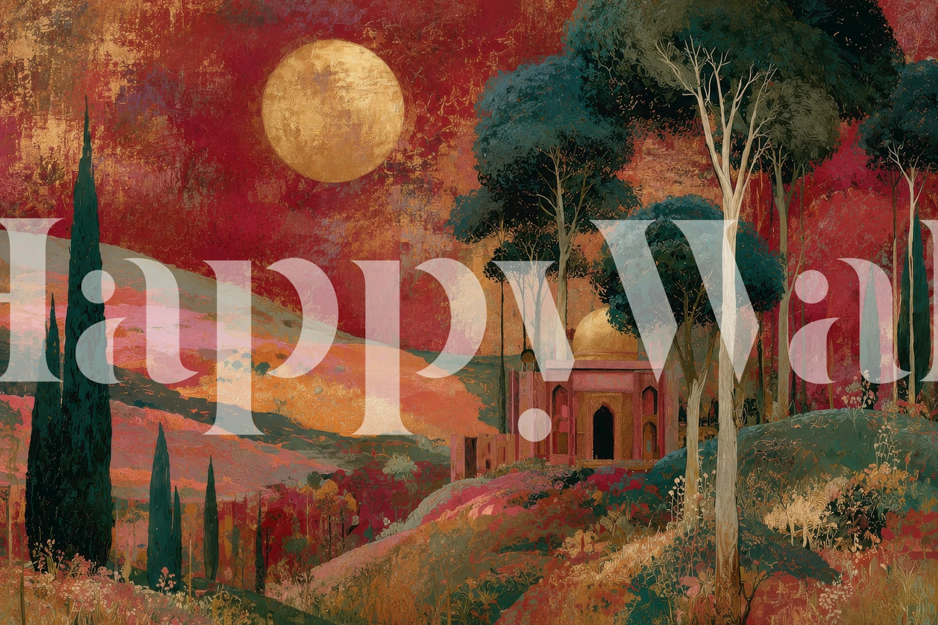 Crimson Moon Garden-tapet i et soverom