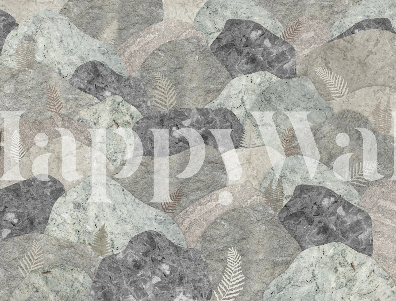 Neutral stone hillscape wallpaper in a room