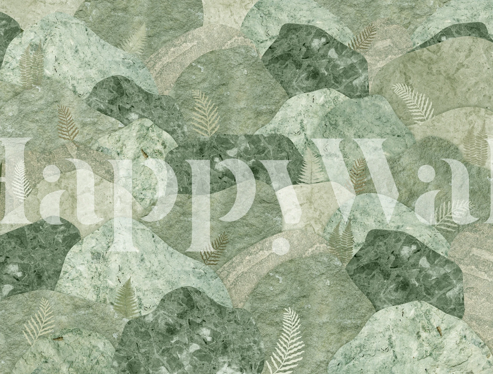 Sage green botanical fern wallpaper in a room