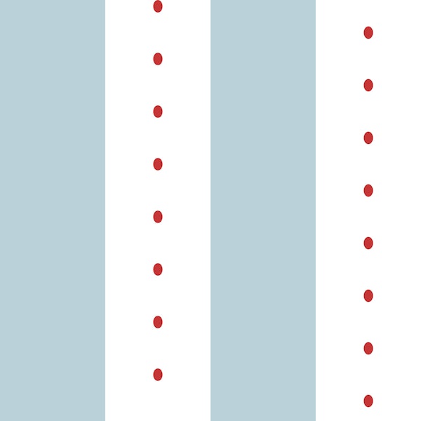 Bold vertical stripes blue white red dots