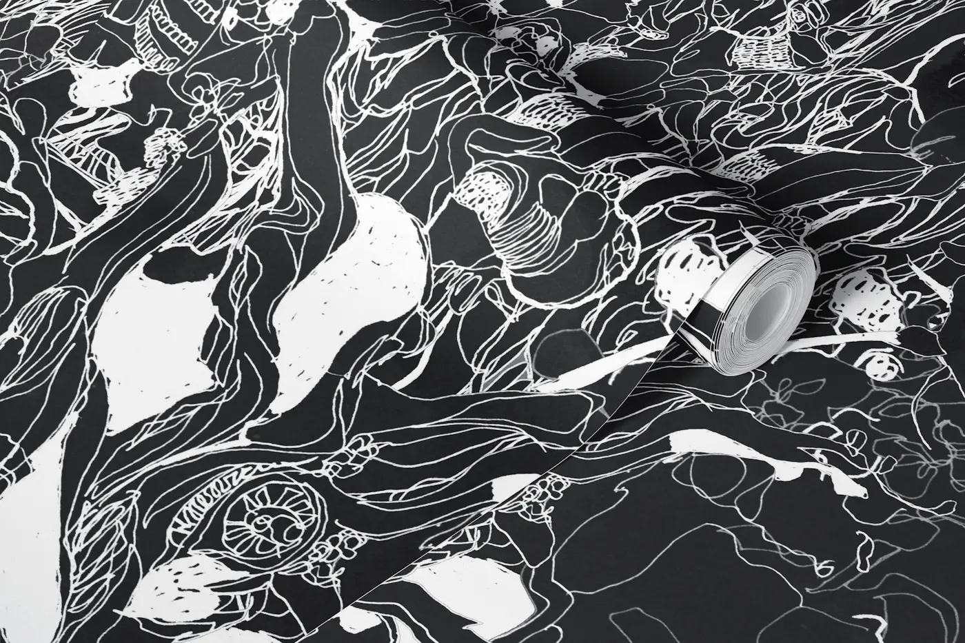 Midnight Botanical carbon wallpaper roll