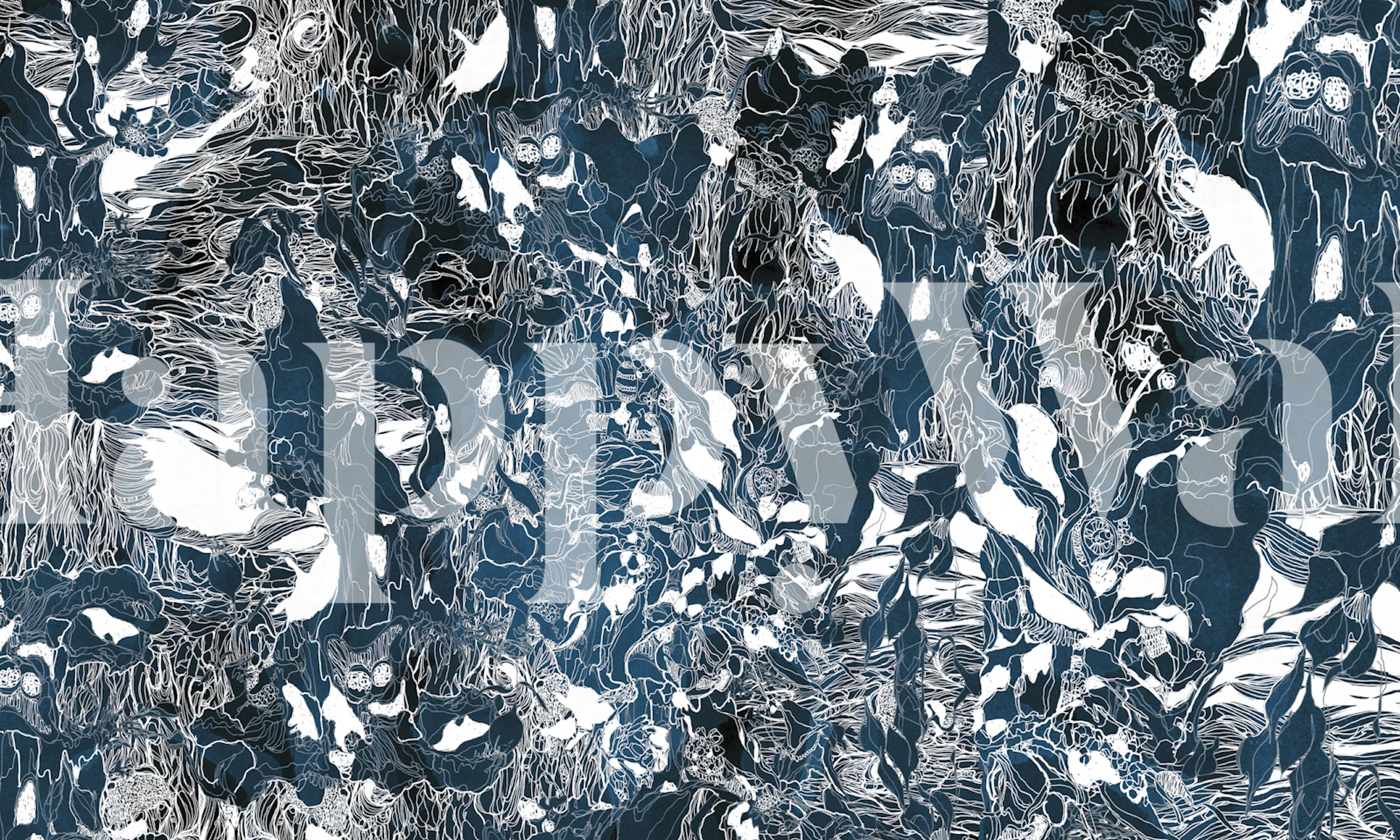 Midnight blue forest wallpaper in a modern room